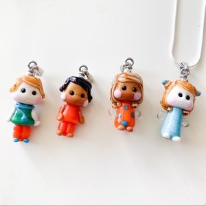 Handmade glass kid necklace-blue cloth and blonde hair one